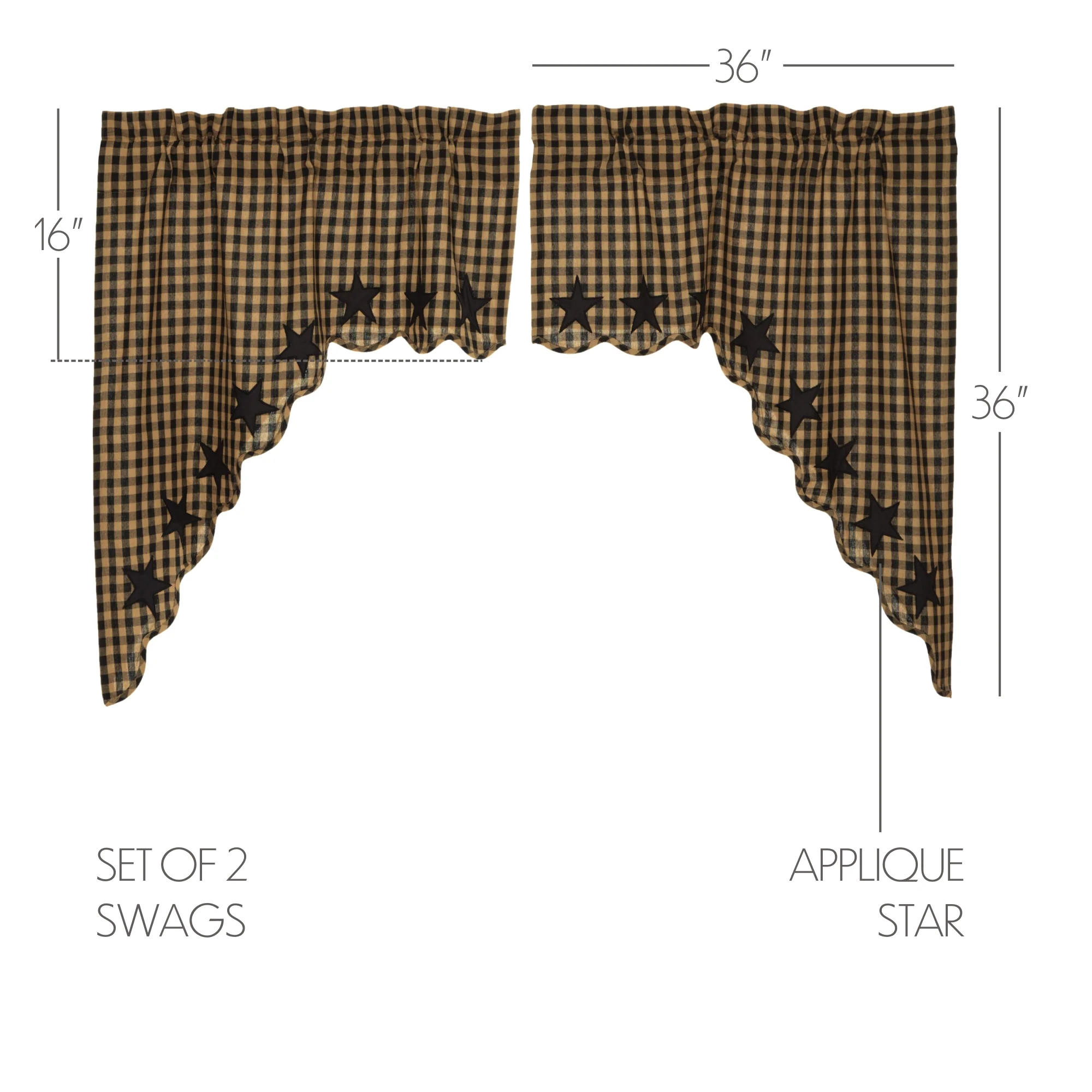Set of 2 Black Star Scalloped Swag 36" x 36" x 16" - Image 3