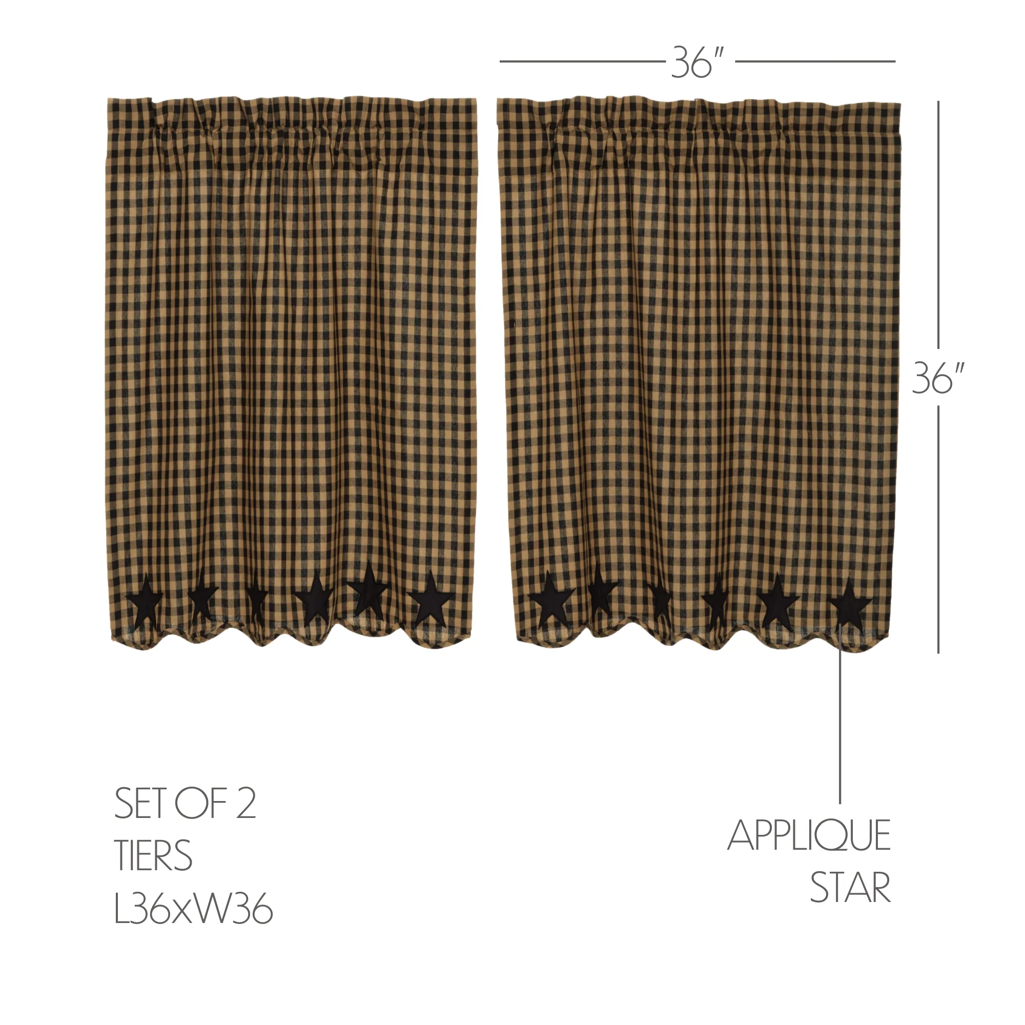 Set of 2 Black Star Scalloped Tier Curtains - Image 3