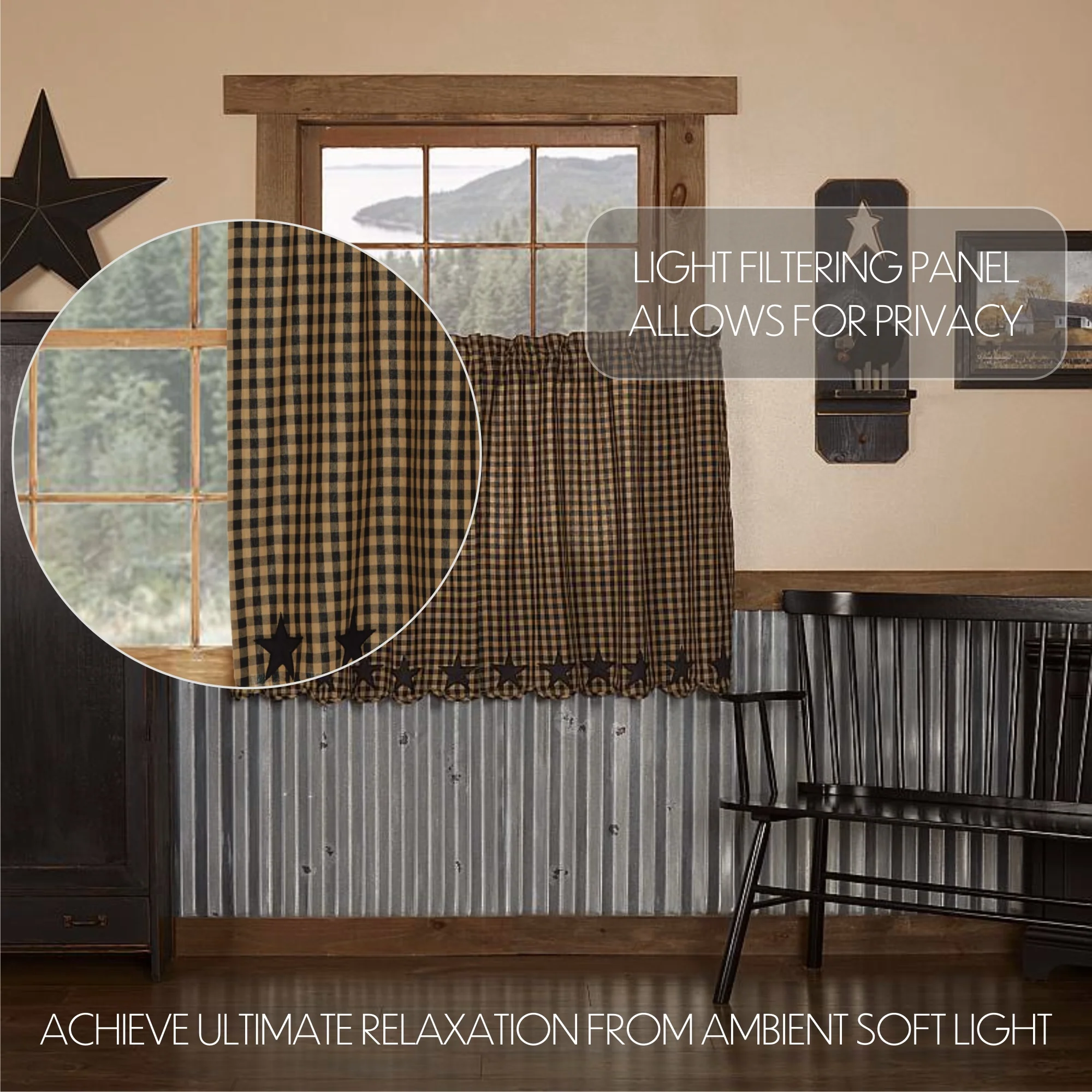 Set of 2 Black Star Scalloped Tier Curtains - Image 6