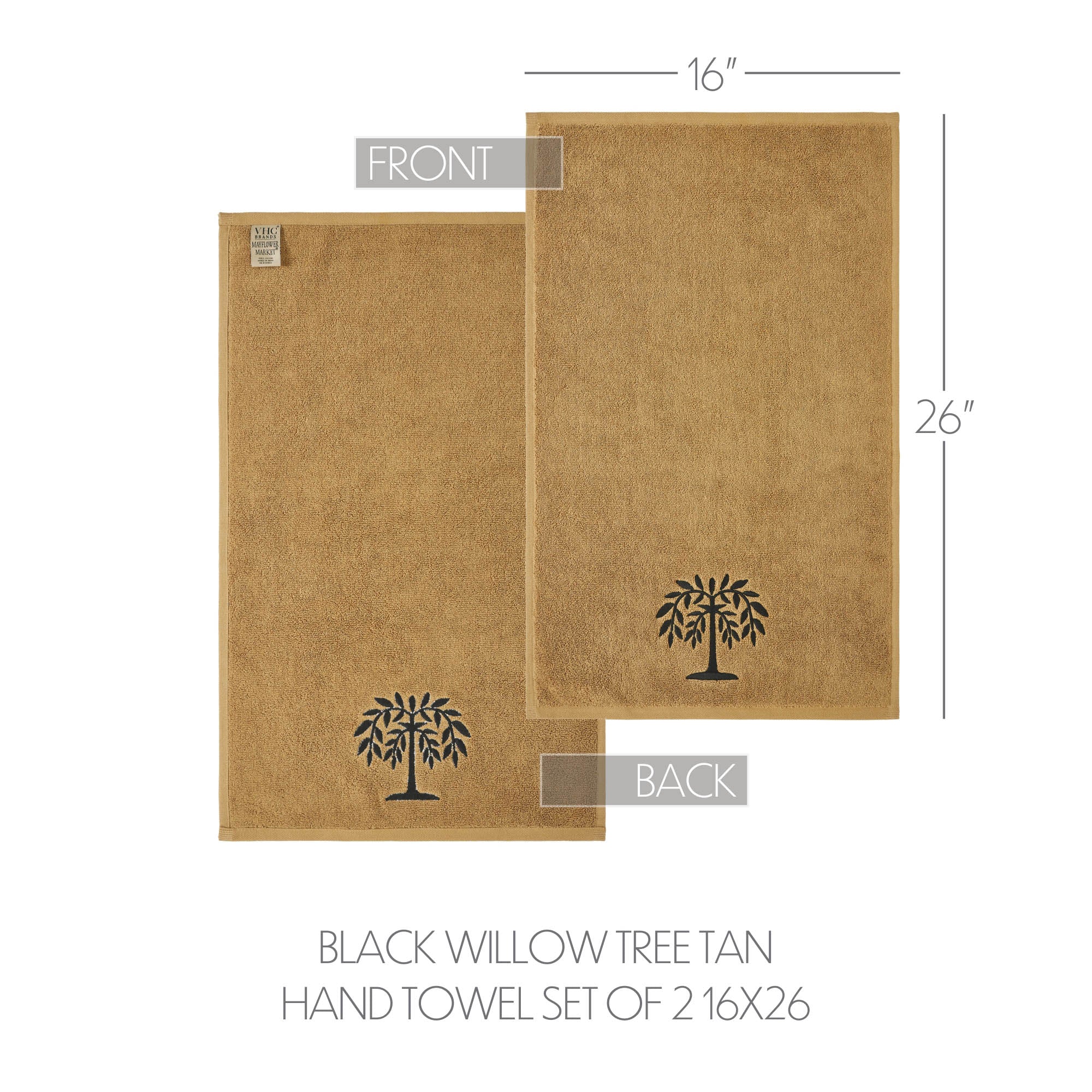 Set of 2 Black Willow Tree Tan Hand Towels - Image 5