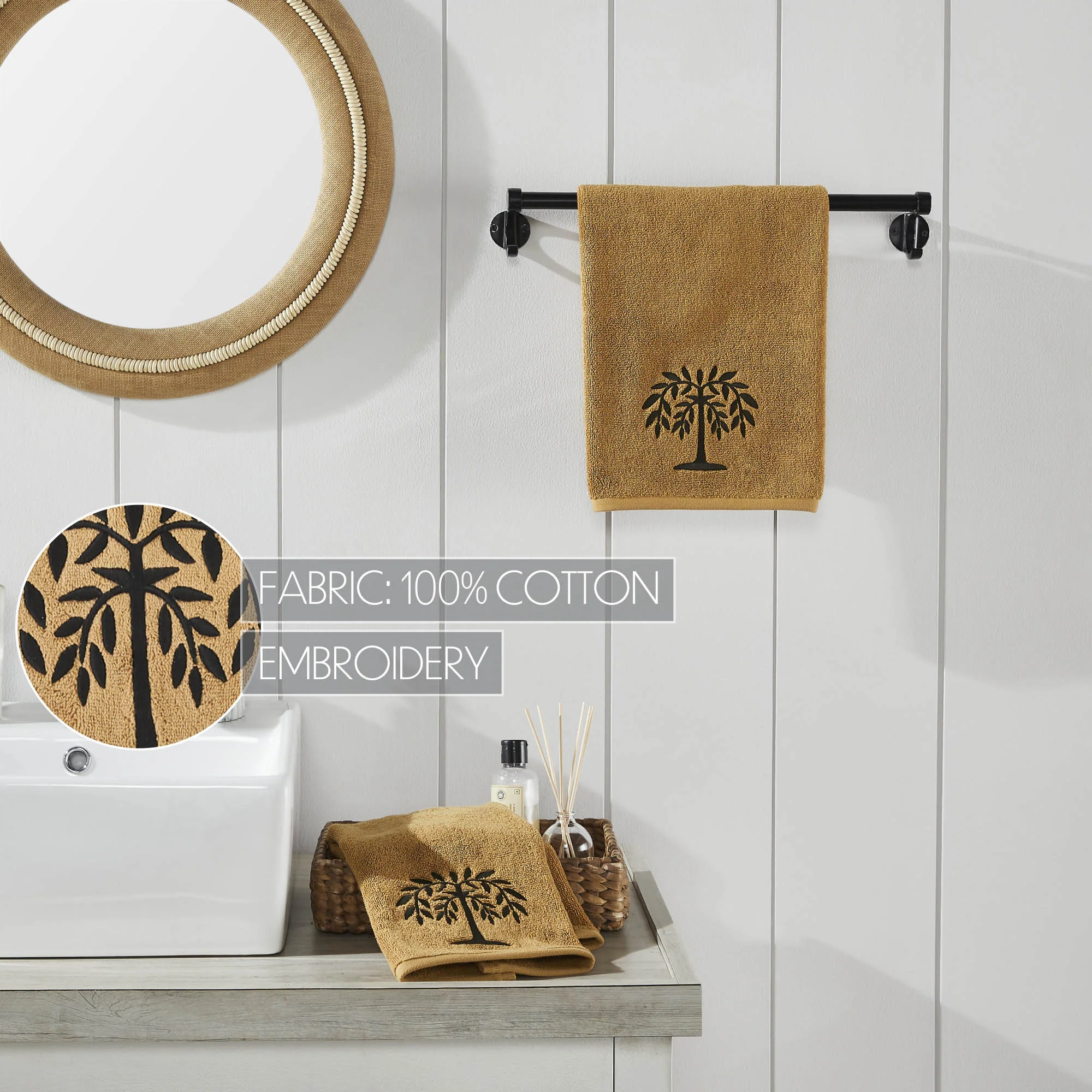 Set of 2 Black Willow Tree Tan Hand Towels - Image 6