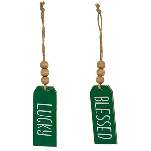 💙 Set of 2 Blessed and Lucky Green Wooden Tag