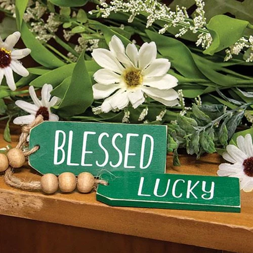 💙 Set of 2 Blessed and Lucky Green Wooden Tag - Image 2