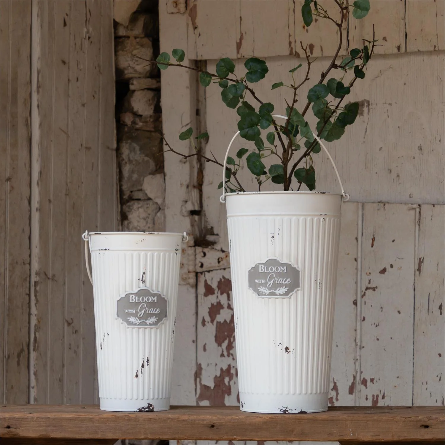 Set of 2 Bloom with Grace Cottage Chic Tall Buckets