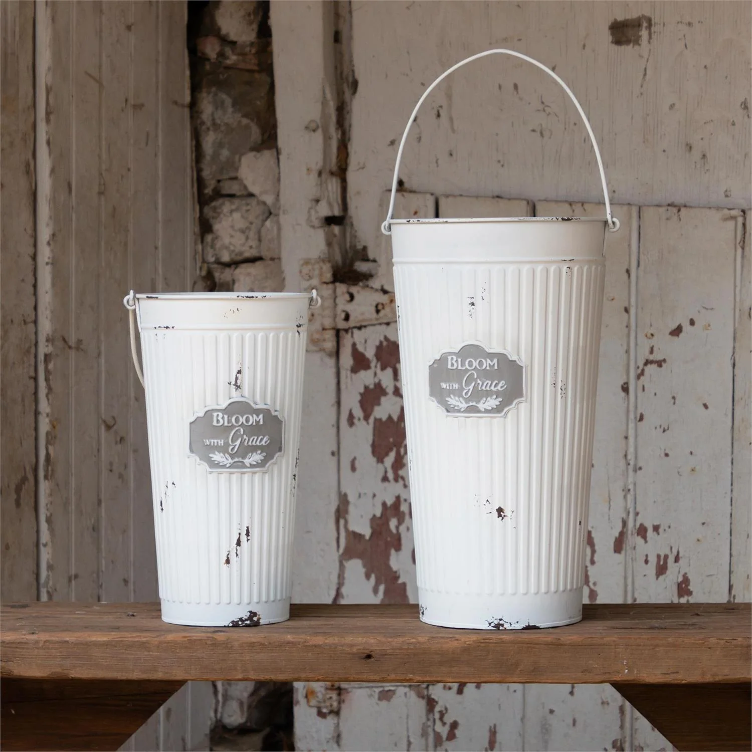 Set of 2 Bloom with Grace Cottage Chic Tall Buckets - Image 2