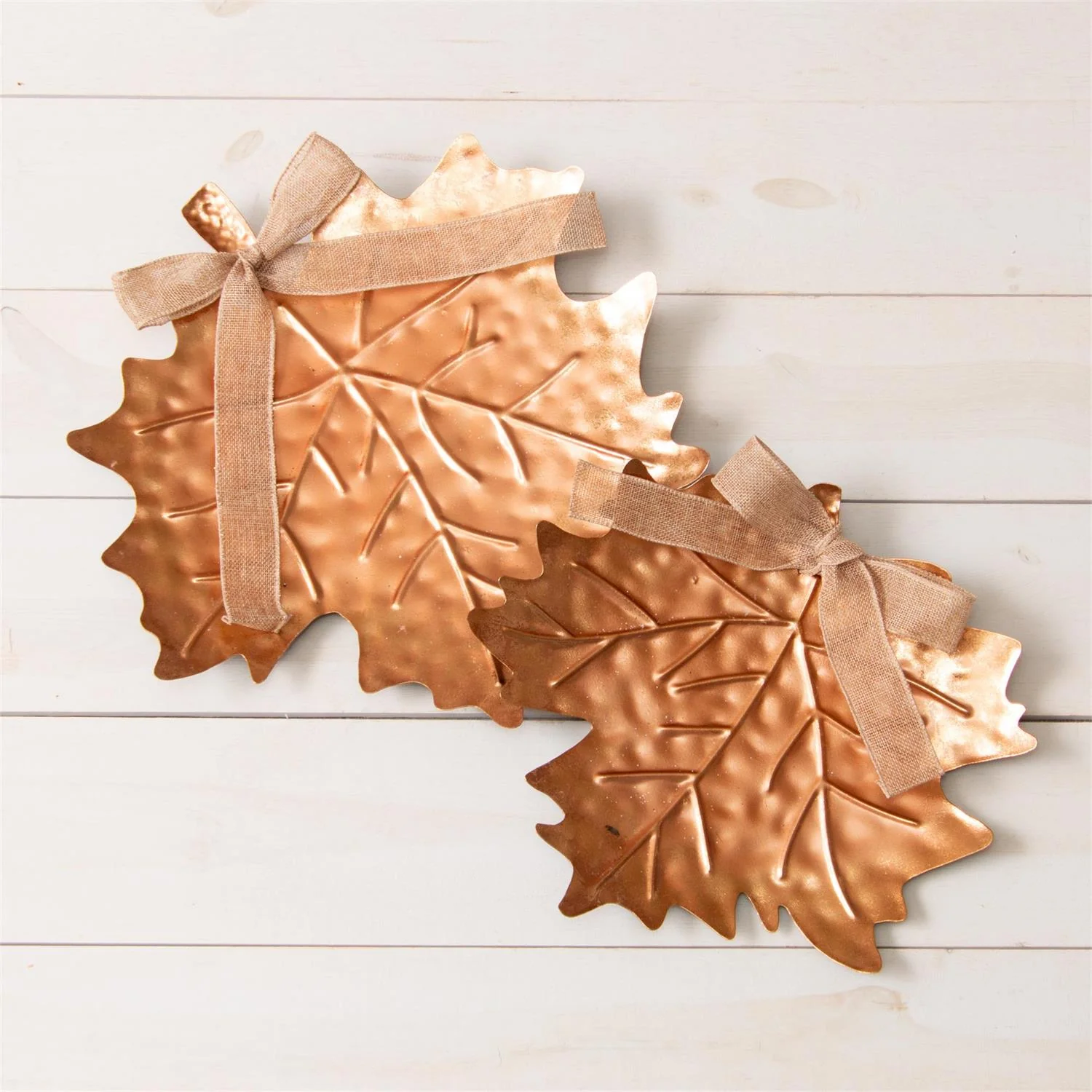 Set of 2 Bronze Tone Leaf Trays