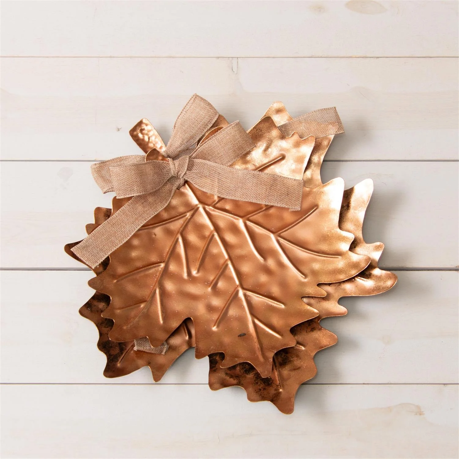 Set of 2 Bronze Tone Leaf Trays - Image 2