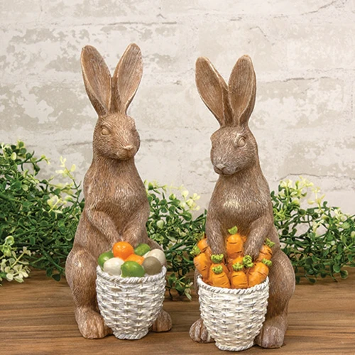DAY 15 ๐๐ท 20 DAYS OF BUNNIES Set of 2 Bunny with Baskets 10" Resin Figures
