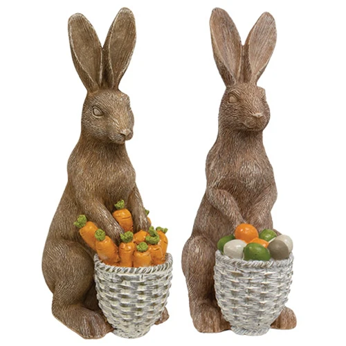DAY 15 ๐๐ท 20 DAYS OF BUNNIES Set of 2 Bunny with Baskets 10" Resin Figures - Image 4
