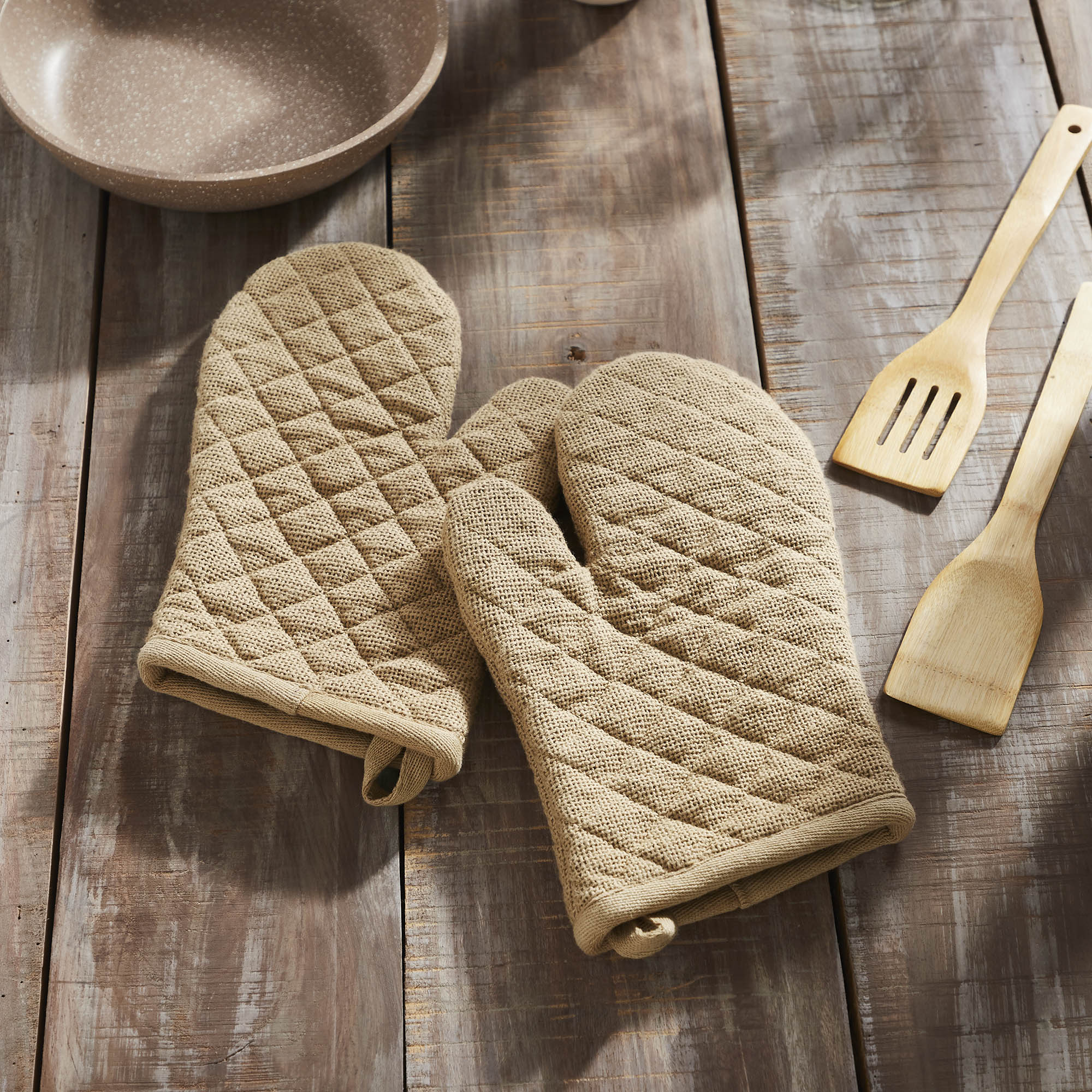 Set of 2 Burlap Natural Oven Mitt
