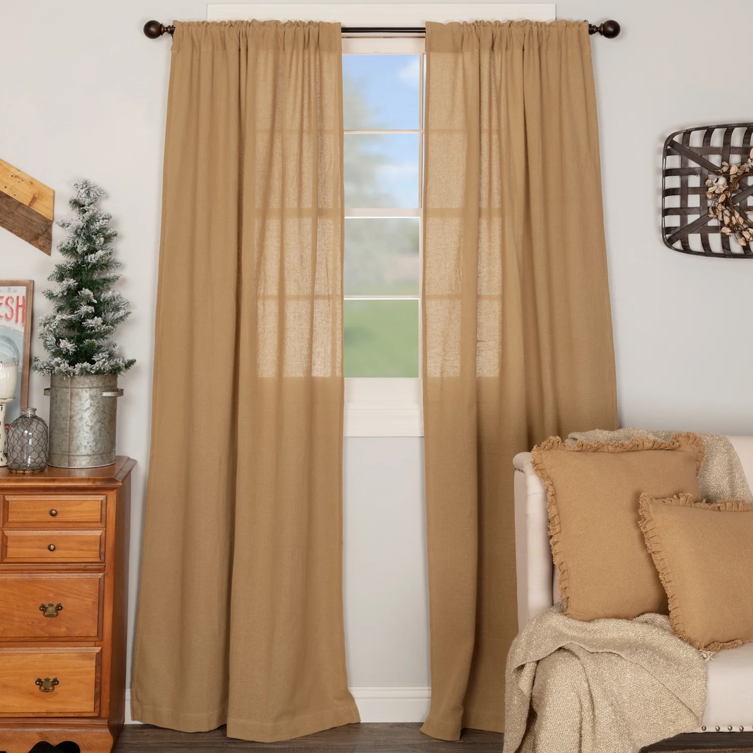 ๐ Set of 2 Burlap Natural Panel Curtains 84'' H x 40'' W