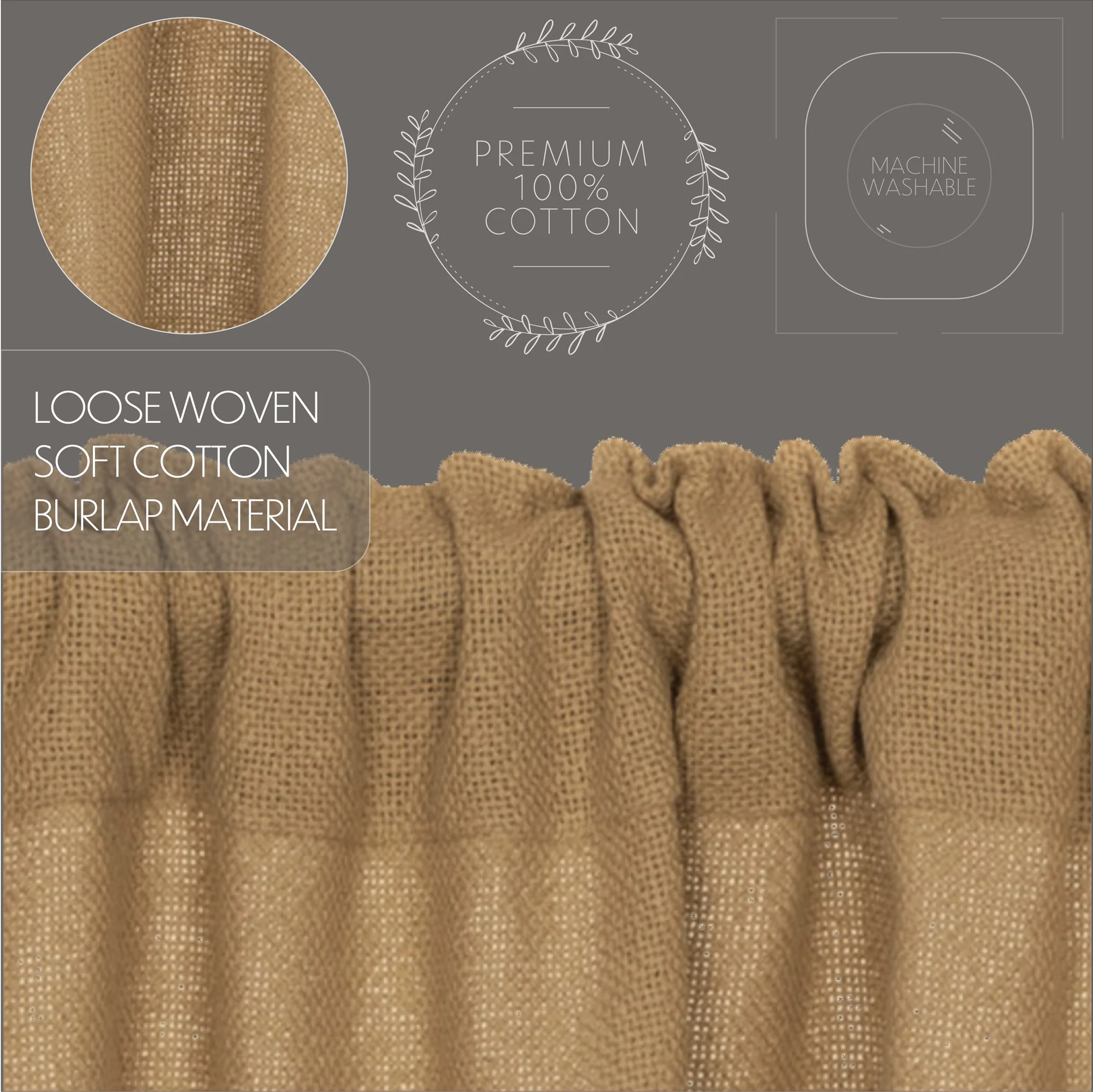 ๐ Set of 2 Burlap Natural Panel Curtains 84'' H x 40'' W - Image 7