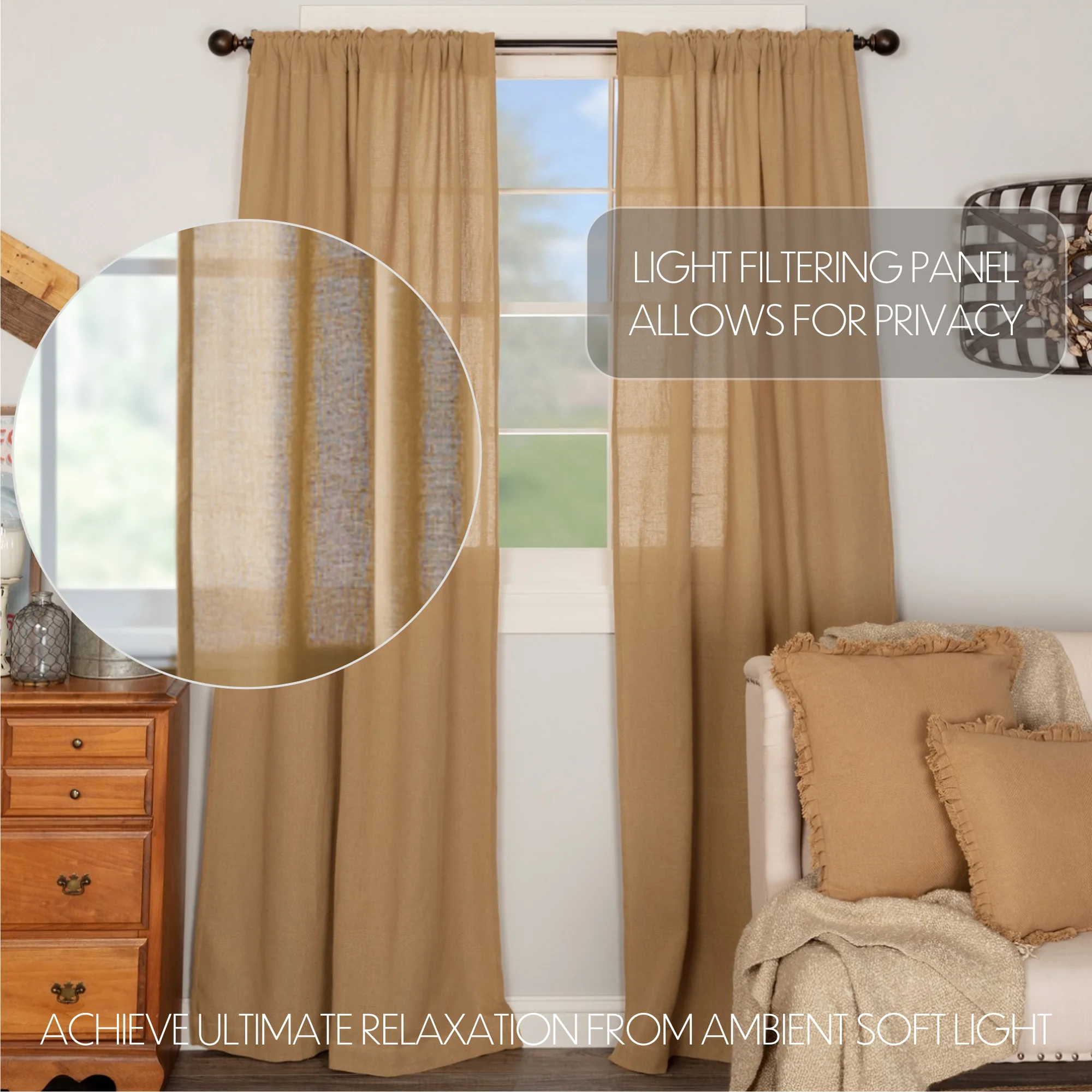๐ Set of 2 Burlap Natural Panel Curtains 84'' H x 40'' W - Image 8
