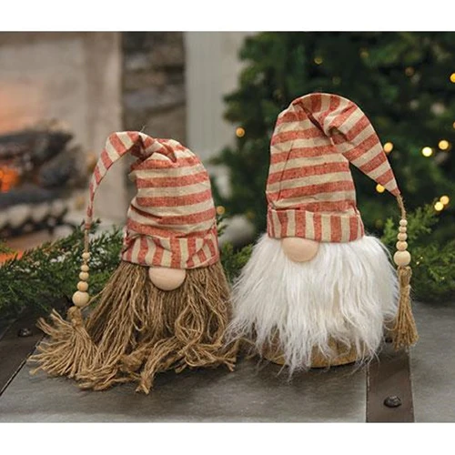 Set of 2 Burlap Natural Style Santa Gnomes - Image 2