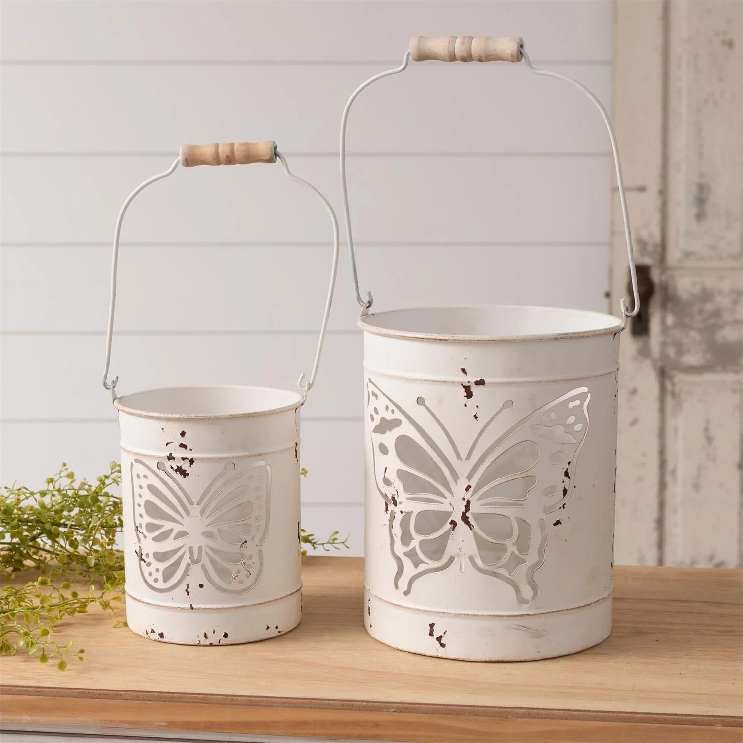 Set of 2 Butterfly Cutout Metal Lanterns - Image 2