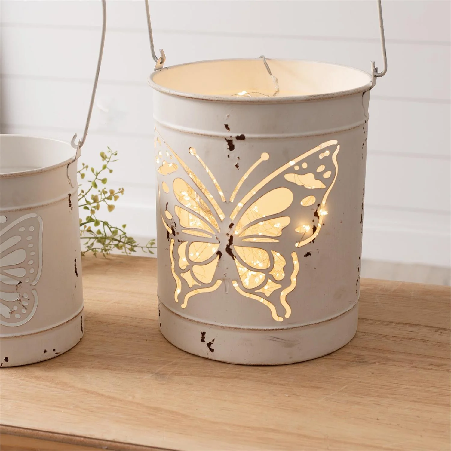 Set of 2 Butterfly Cutout Metal Lanterns - Image 3