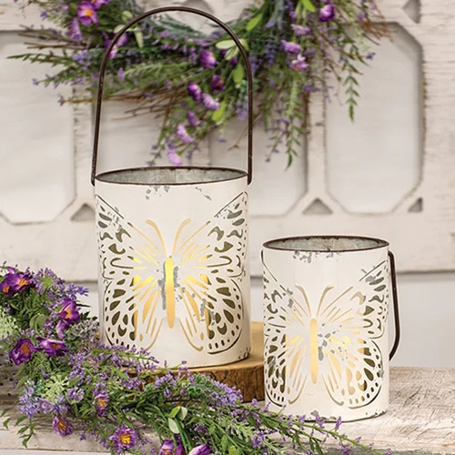 Set of 2 Butterfly Cutout White Metal Buckets - Image 2