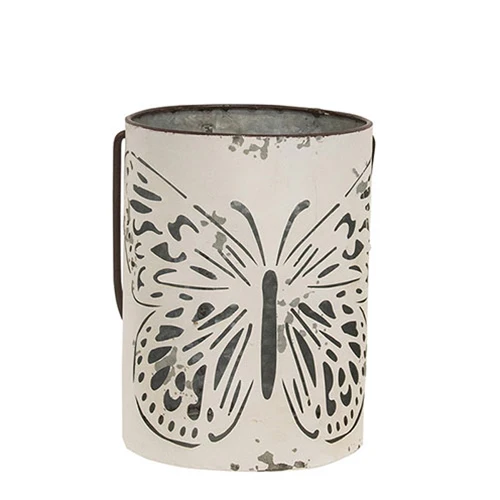 Set of 2 Butterfly Cutout White Metal Buckets - Image 3