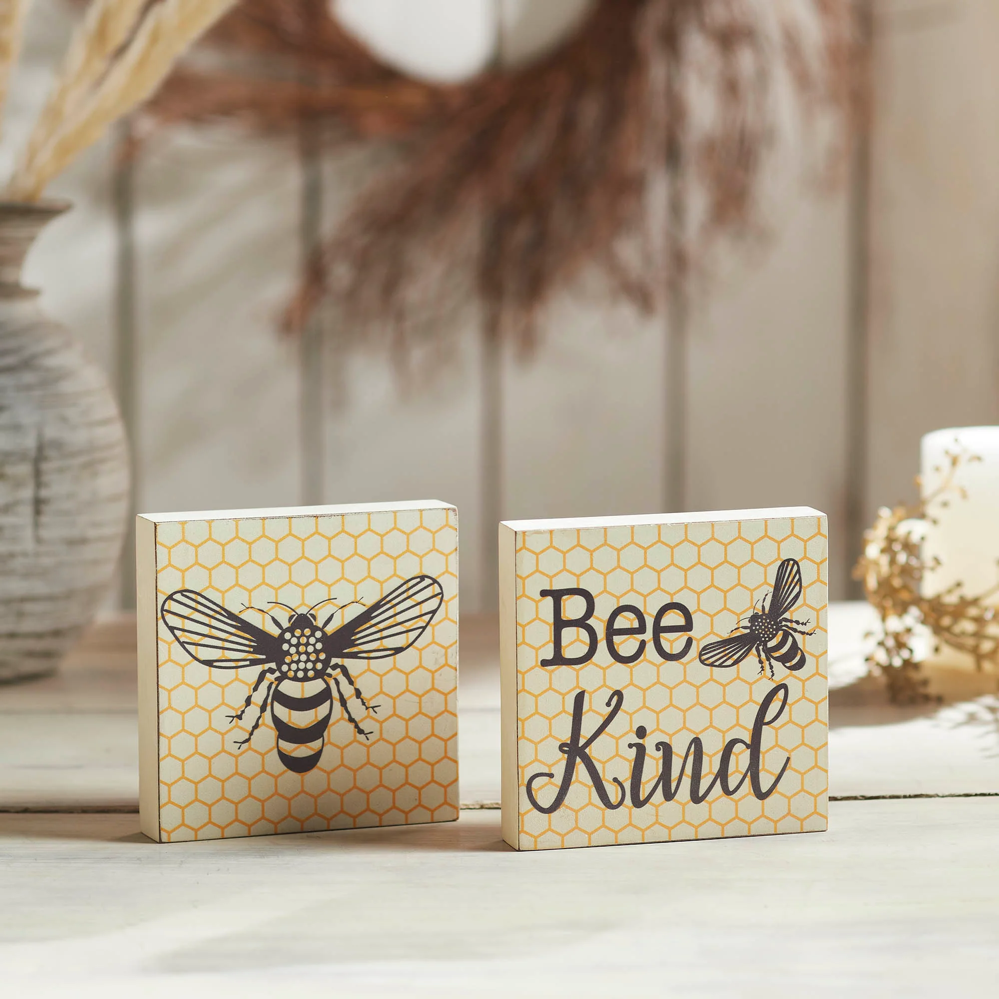 Set of 2 Buzzy Bees Bee Kind 5" Block Signs - Image 2