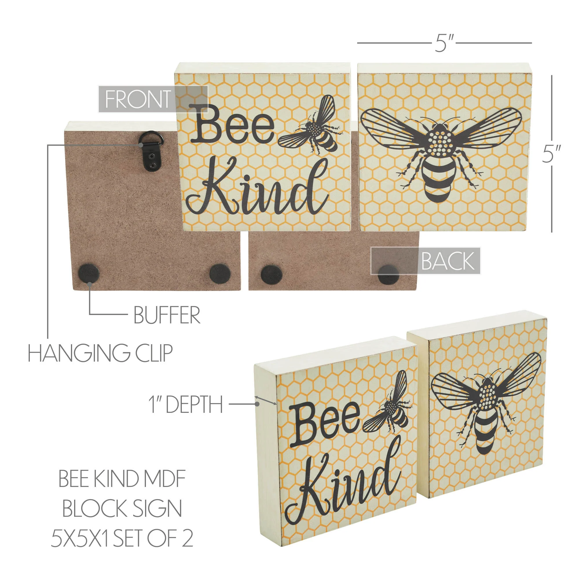 Set of 2 Buzzy Bees Bee Kind 5" Block Signs - Image 6