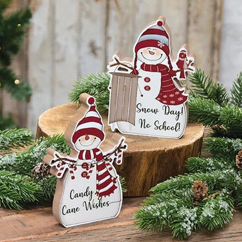 ๐ Set of 2 Candy Cane Wishes Chunky Snowmen Sitters