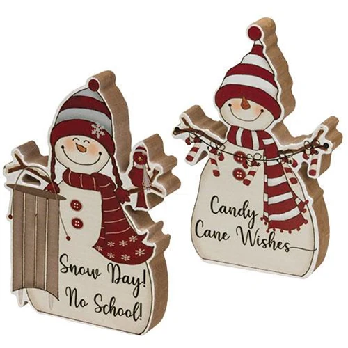 ๐ Set of 2 Candy Cane Wishes Chunky Snowmen Sitters - Image 2
