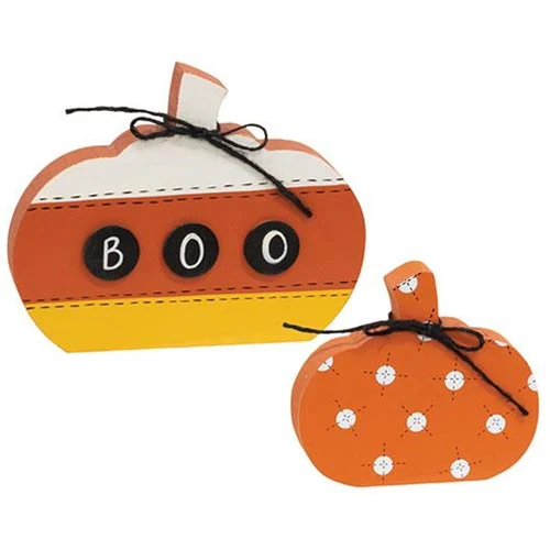 Set of 2 Candy Corn Boo & Polka Dot Pumpkin Sitters