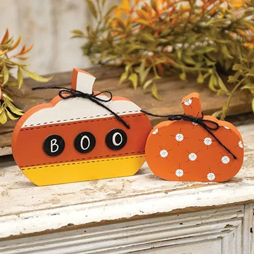 Set of 2 Candy Corn Boo & Polka Dot Pumpkin Sitters - Image 2