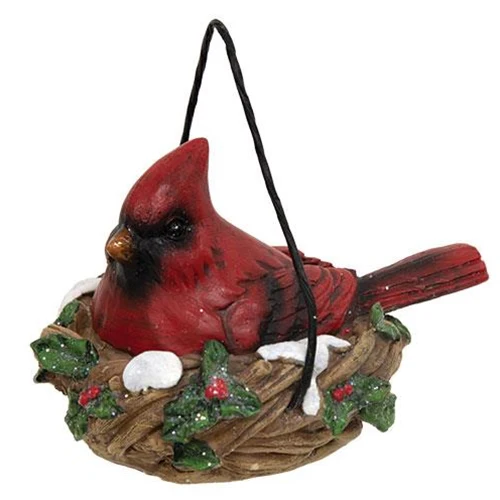 Set of 2 Cardinals In Nest Resin Ornaments - Image 3