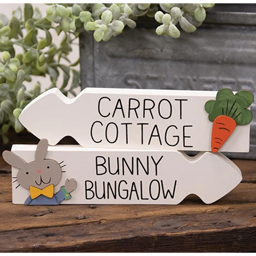 ๐ Set of 2 Carrot Cottage Bunny Bungalow Arrow Sitter Signs