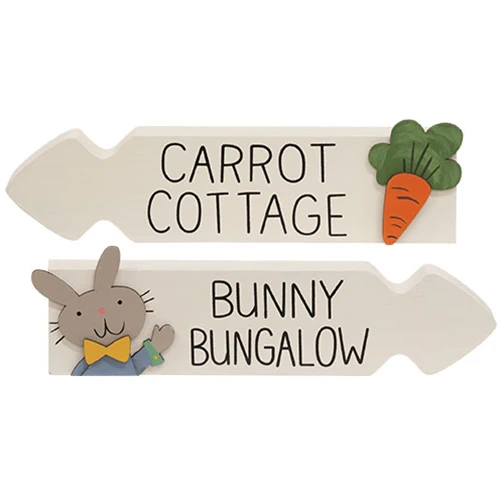 ๐ Set of 2 Carrot Cottage Bunny Bungalow Arrow Sitter Signs - Image 2