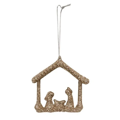 Set of 2 Champagne Glitter Nativity Ornaments - Image 2