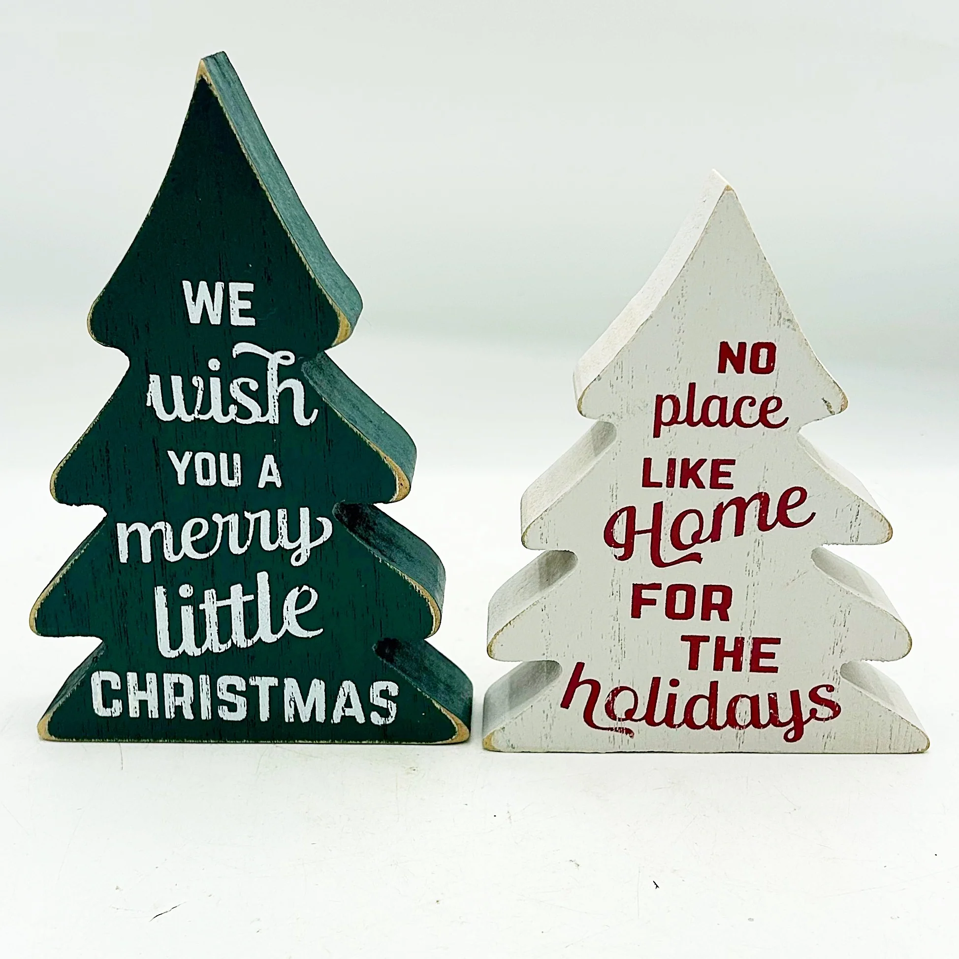 ๐ Set of 2 Chirstmas Wishes Chunky Small Wooden Trees