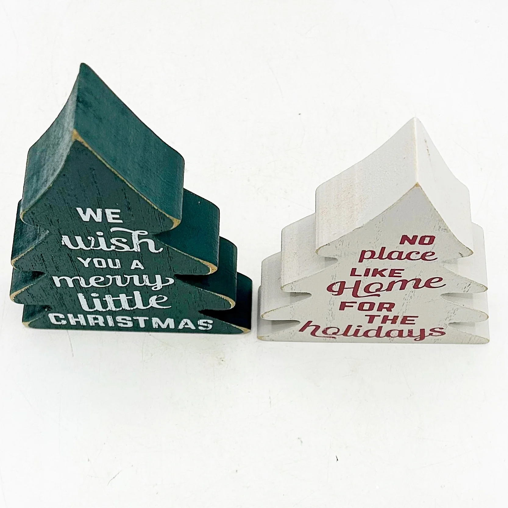 ๐ Set of 2 Chirstmas Wishes Chunky Small Wooden Trees - Image 5