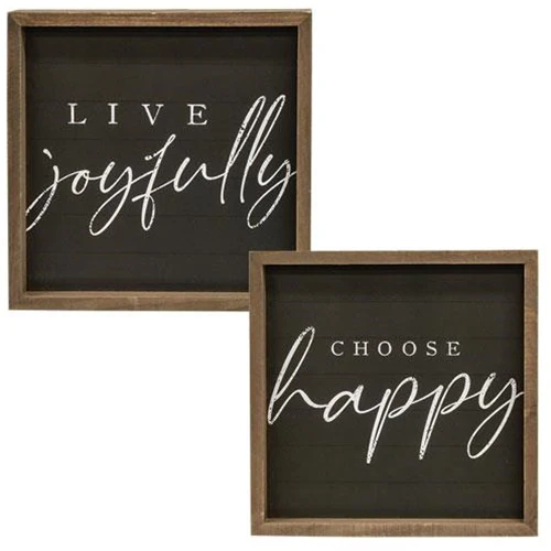 Set of 2 Choose Happy Live Joyfully Chalkboard Look Framed Signs - Image 2
