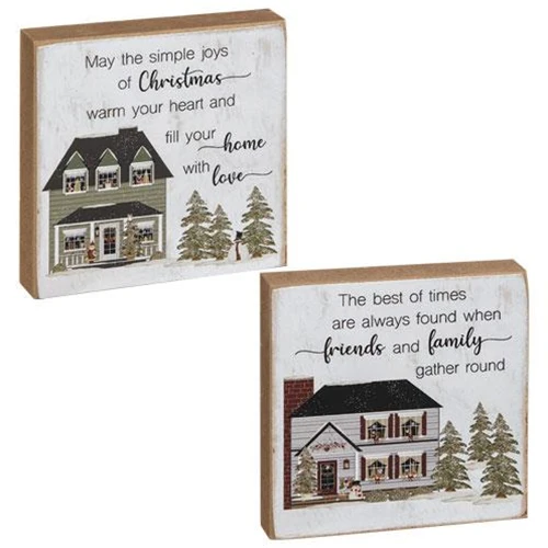 ๐ Set of 2 Christmas Joy of Family House Square 4" Small Block Signs - Image 2
