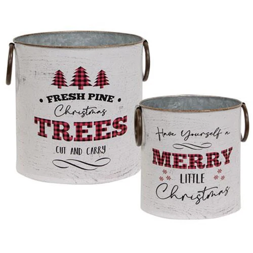 Set of 2 Christmas Lodge Round Handled Buckets