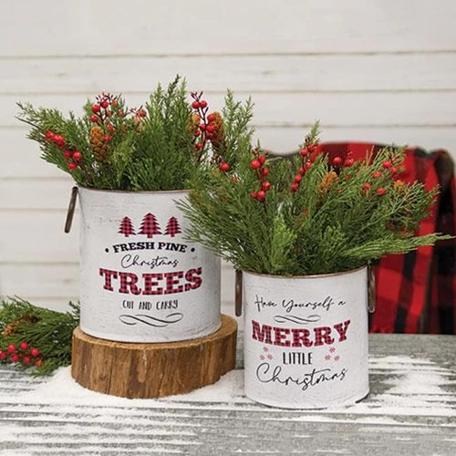 Set of 2 Christmas Lodge Round Handled Buckets - Image 2