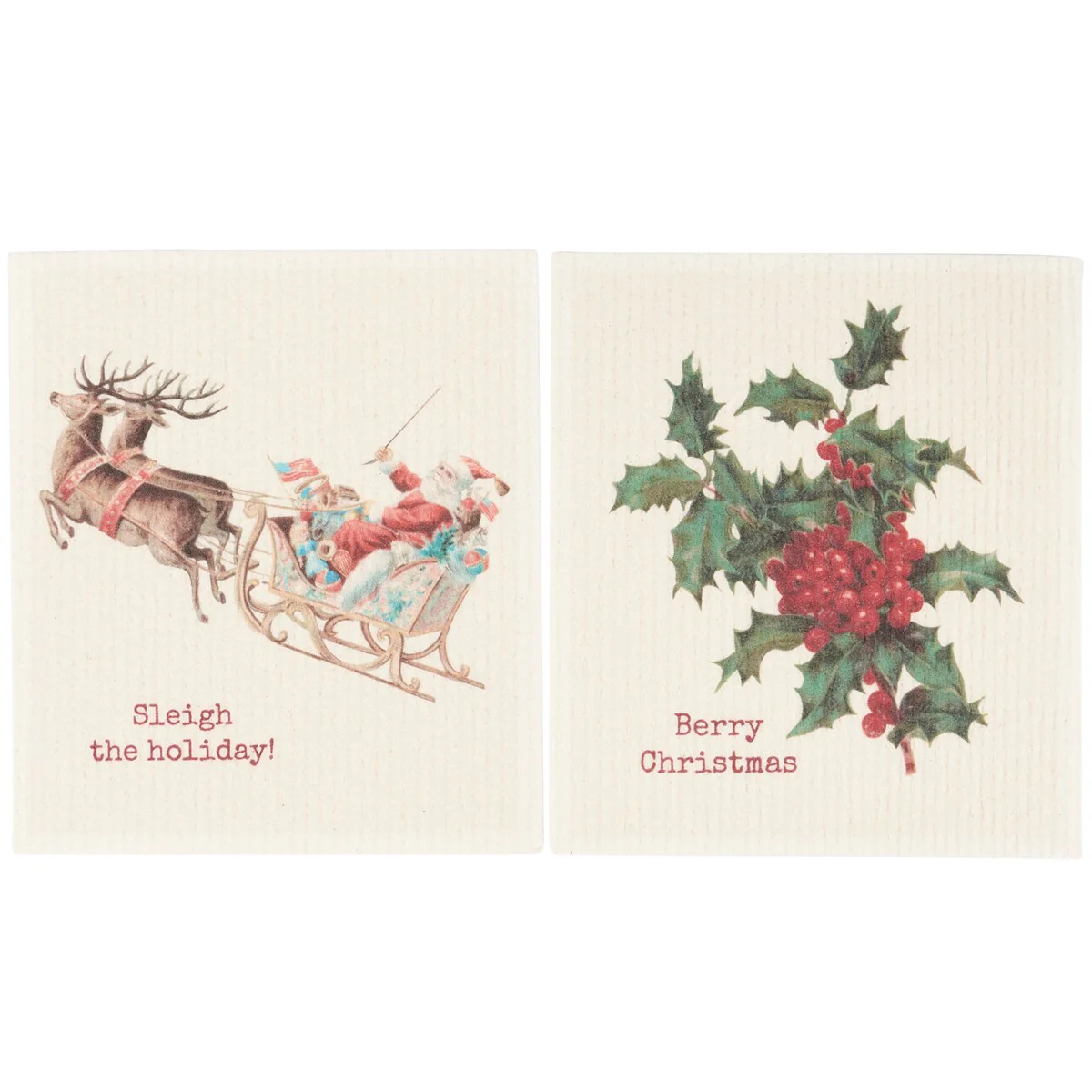 Set of 2 Christmas Santa and Holly Swedish Dishcloths - Image 4