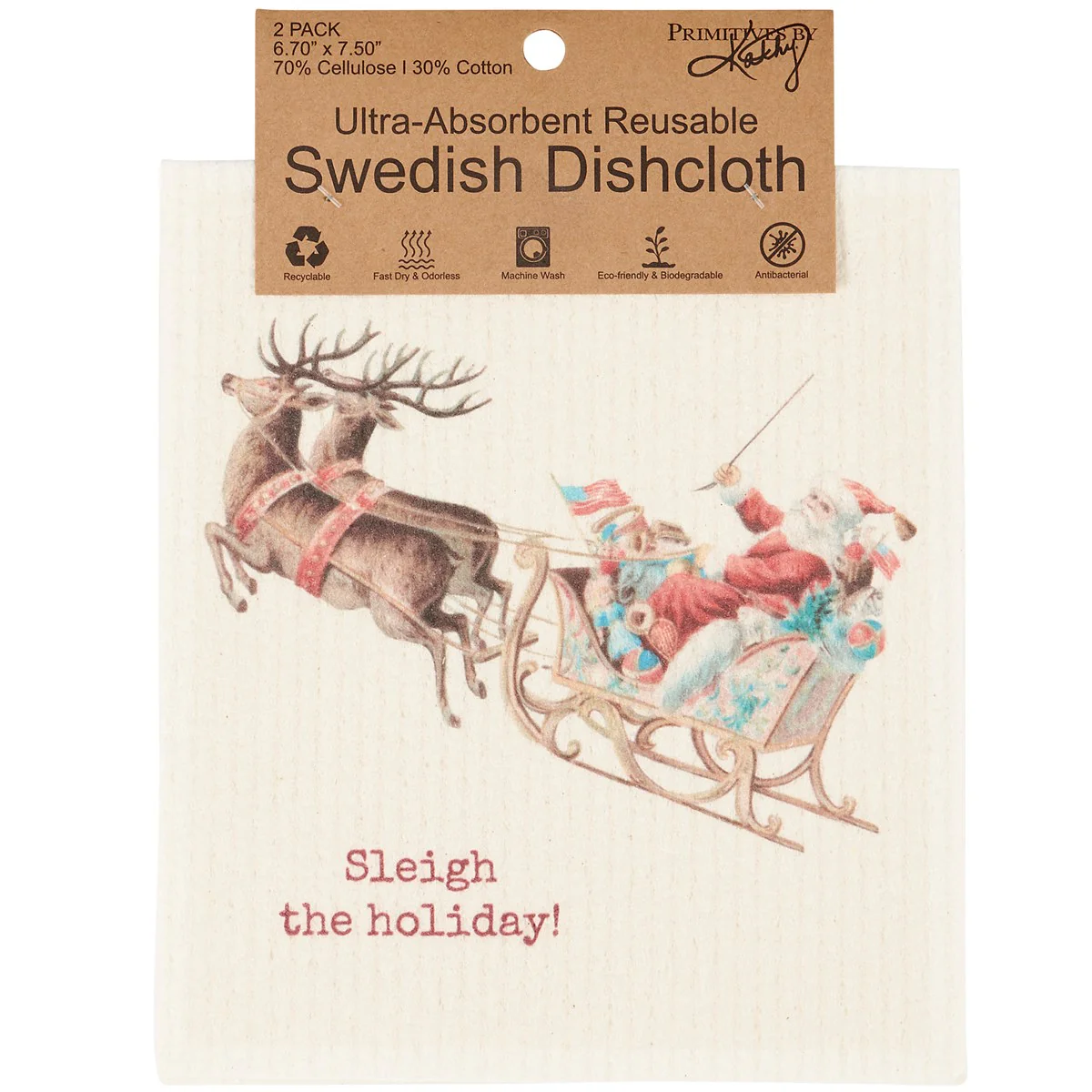 Set of 2 Christmas Santa and Holly Swedish Dishcloths - Image 5