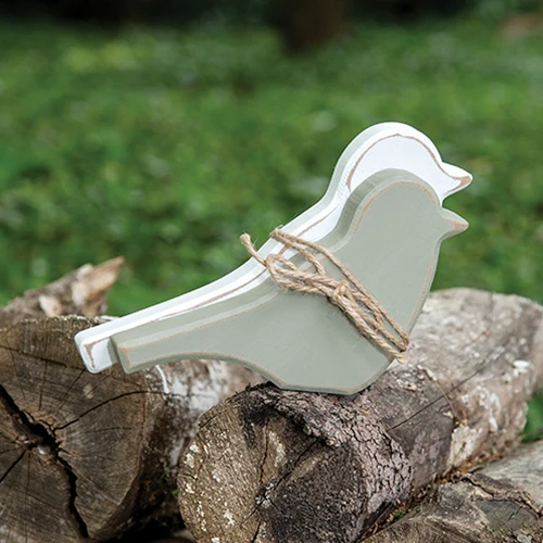 Set of 2 Chunky Wooden Spring Bird Sitters