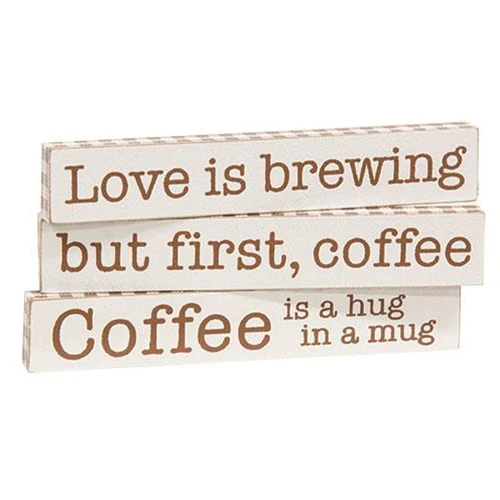 Set of 2 Coffee Mini Stick Signs - Love is Brewing But First Coffee - Image 4