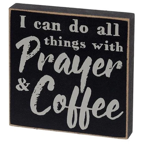 ๐ Set of 2 Coffee & Prayer 4" Square Wooden Block Signs - Image 4