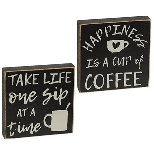 Set of 2 Coffee Themed 4" Block Signs - Image 2