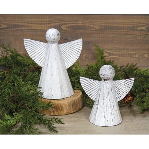 Set of 2 Cottage Chic White Metal Angels