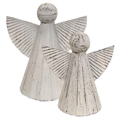 Set of 2 Cottage Chic White Metal Angels - Image 2