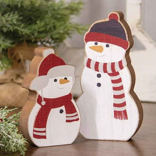 Set of 2 Cozy Chunky Snowman Sitter Signs