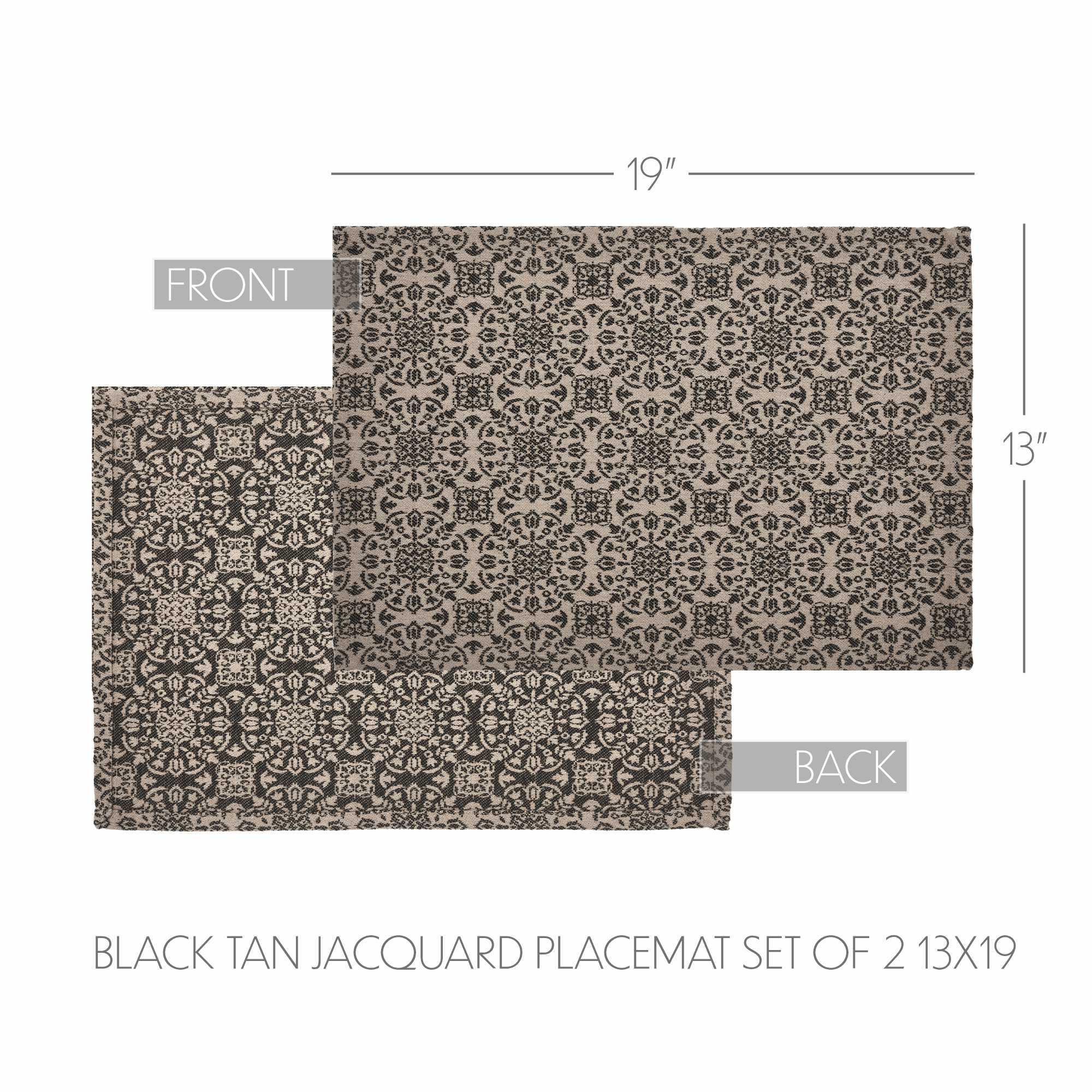 Set of 2 Custom House Black Tan Jacquard Placemats - Image 2