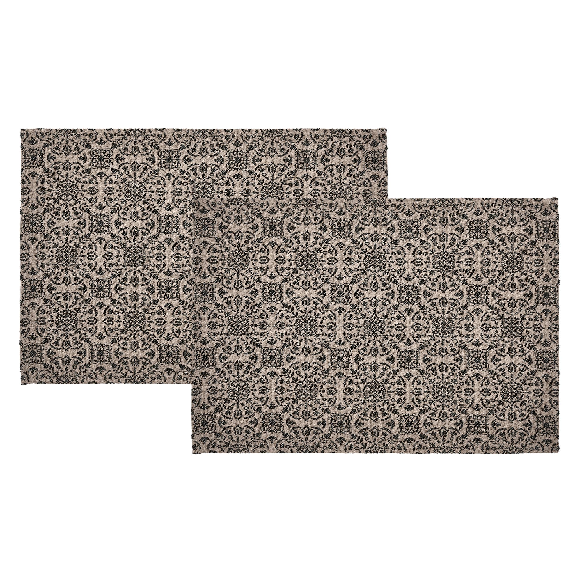 Set of 2 Custom House Black Tan Jacquard Placemats - Image 3