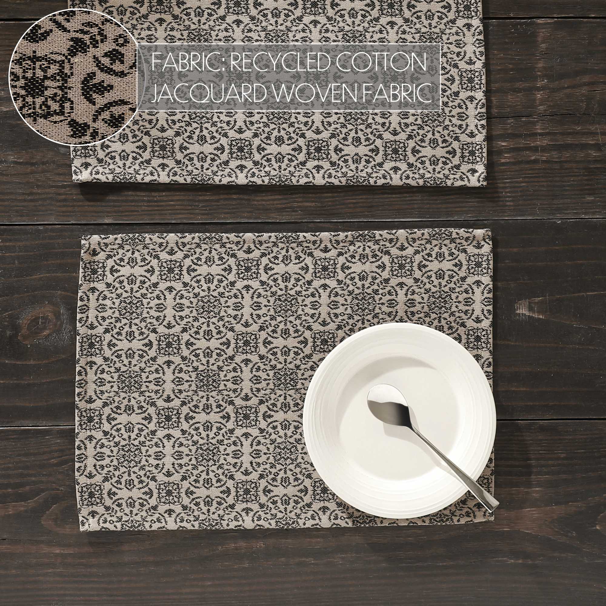 Set of 2 Custom House Black Tan Jacquard Placemats - Image 4